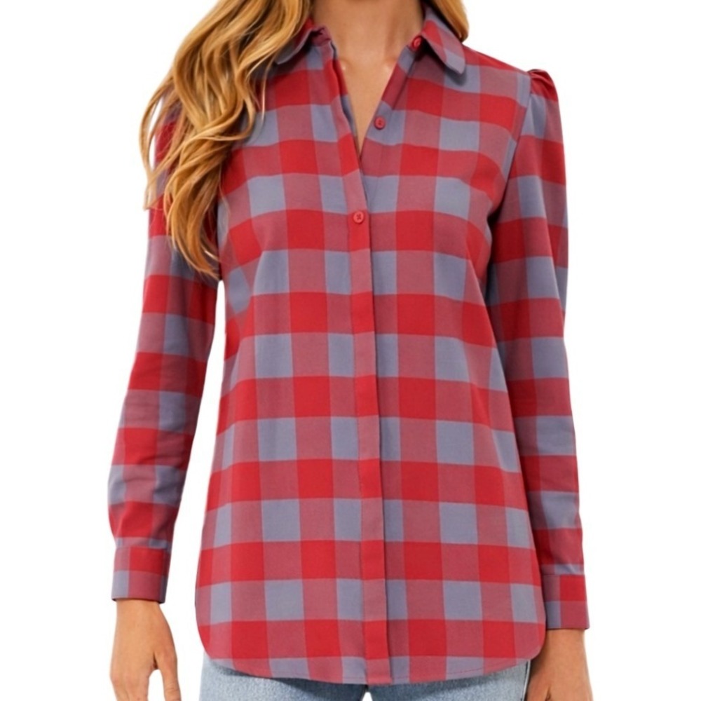 Tuckernuck Saranac‎ Womens Red Blue Buffalo Check Flannel Peter Collar Shirt L